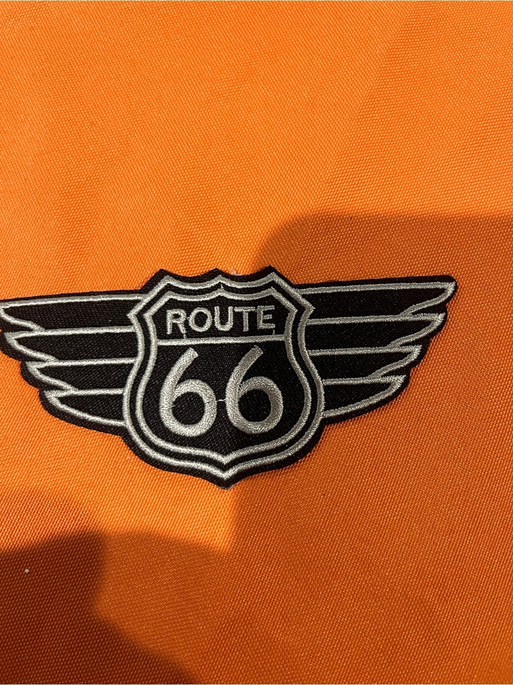 Route 66 Black and Silver Wing Emblem iron on patch